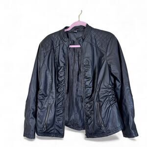 Outer Edge Black Faux Leather Ruffled Jacket Womens 1X Whimsigoth Fall Classic